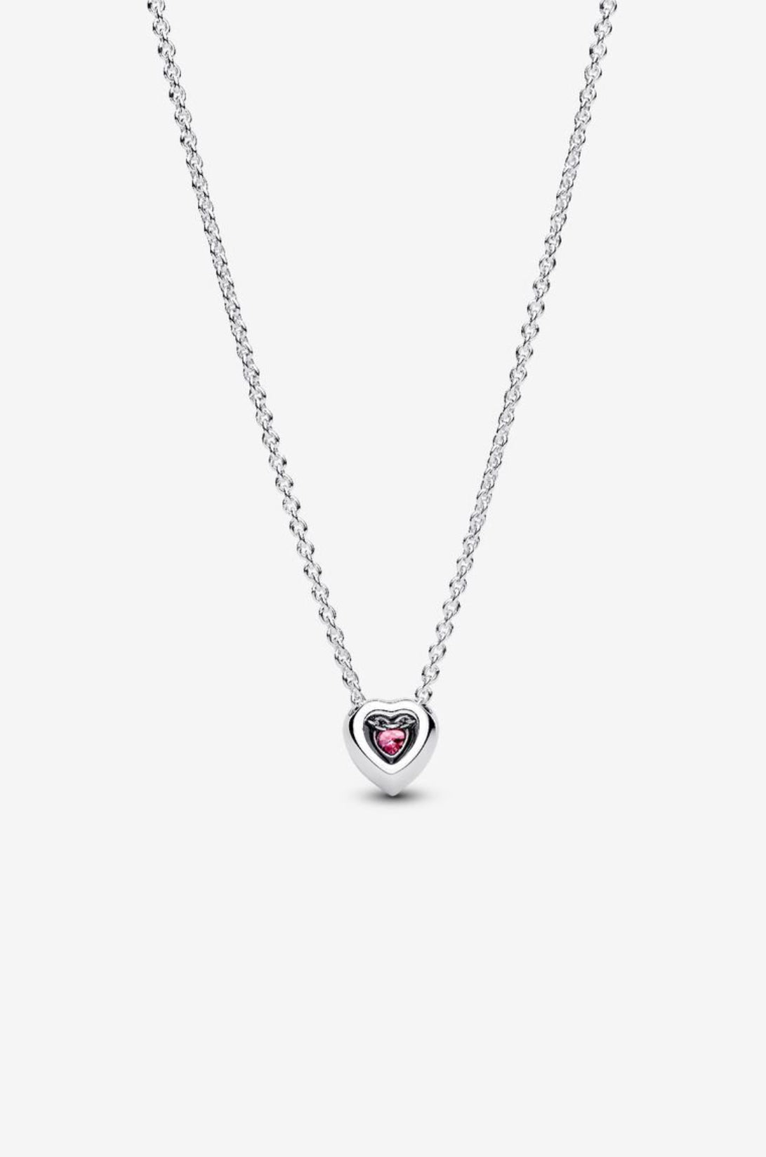 Collar de plata con corazón cristal rosa