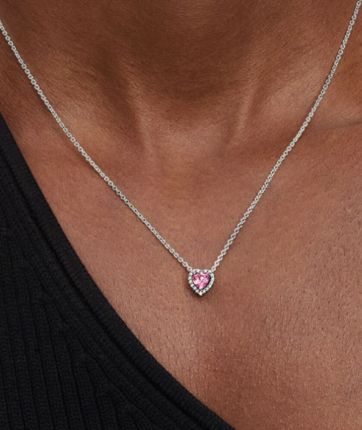 Collar de plata con corazón cristal rosa