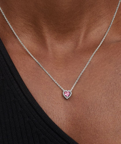 Collar de plata con corazón cristal rosa